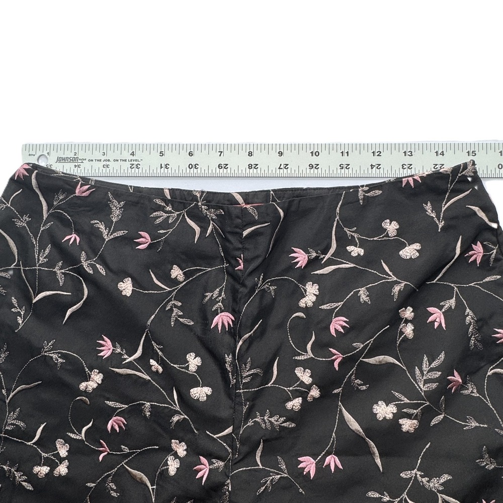 Burns Embroidered Black Silk Ankle Pants Womens 8 Pink Floral Botanical Luxury - Picture 7 of 12